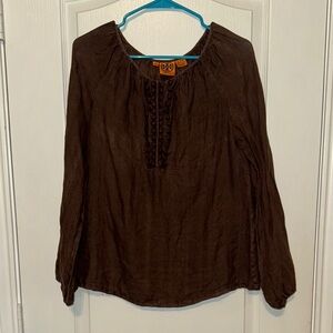 TORY BURCH BROWN LINEN TOP